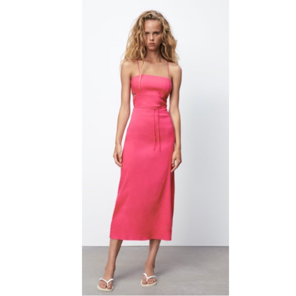Zara Cut Out Linen Blend Dress